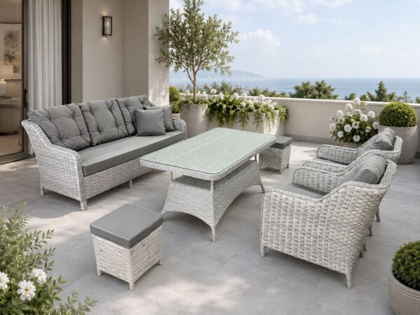 Toscana Açık Gri Rattan Bahçe ve Balkon Oturma Grubu