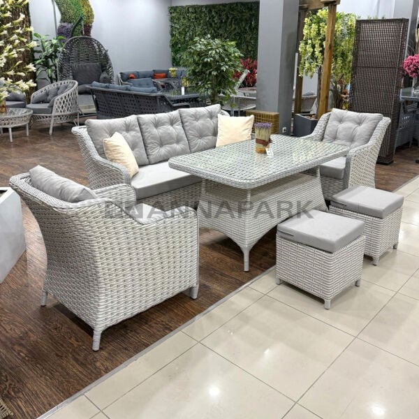 Rattan Masalı Bahçe Oturma Grubu Toscana Açık Gri