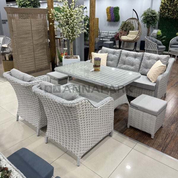 Rattan Masalı Bahçe Oturma Grubu Toscana Açık Gri