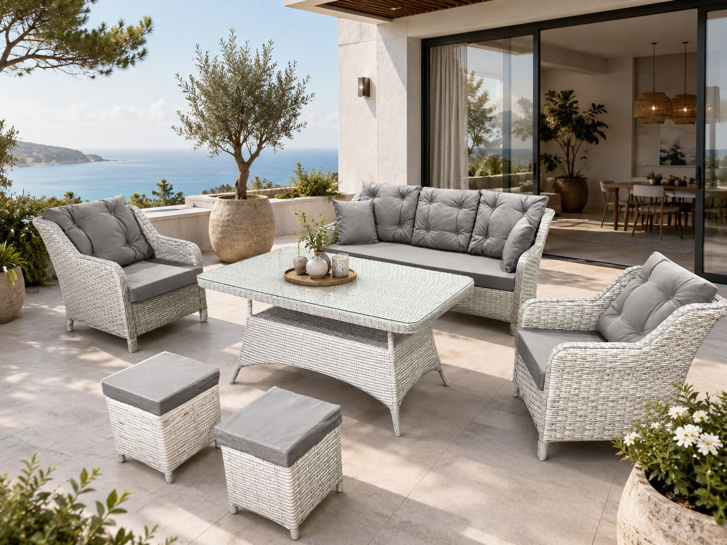 Toscana Açık Gri Rattan Bahçe ve Balkon Oturma Grubu