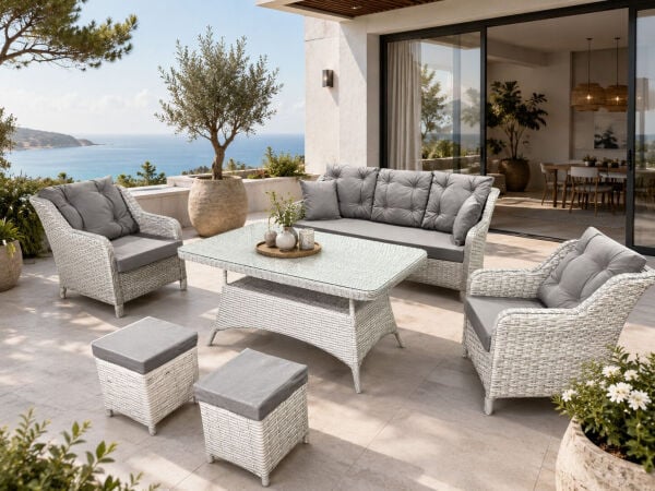 Toscana Açık Gri Rattan Bahçe ve Balkon Oturma Grubu