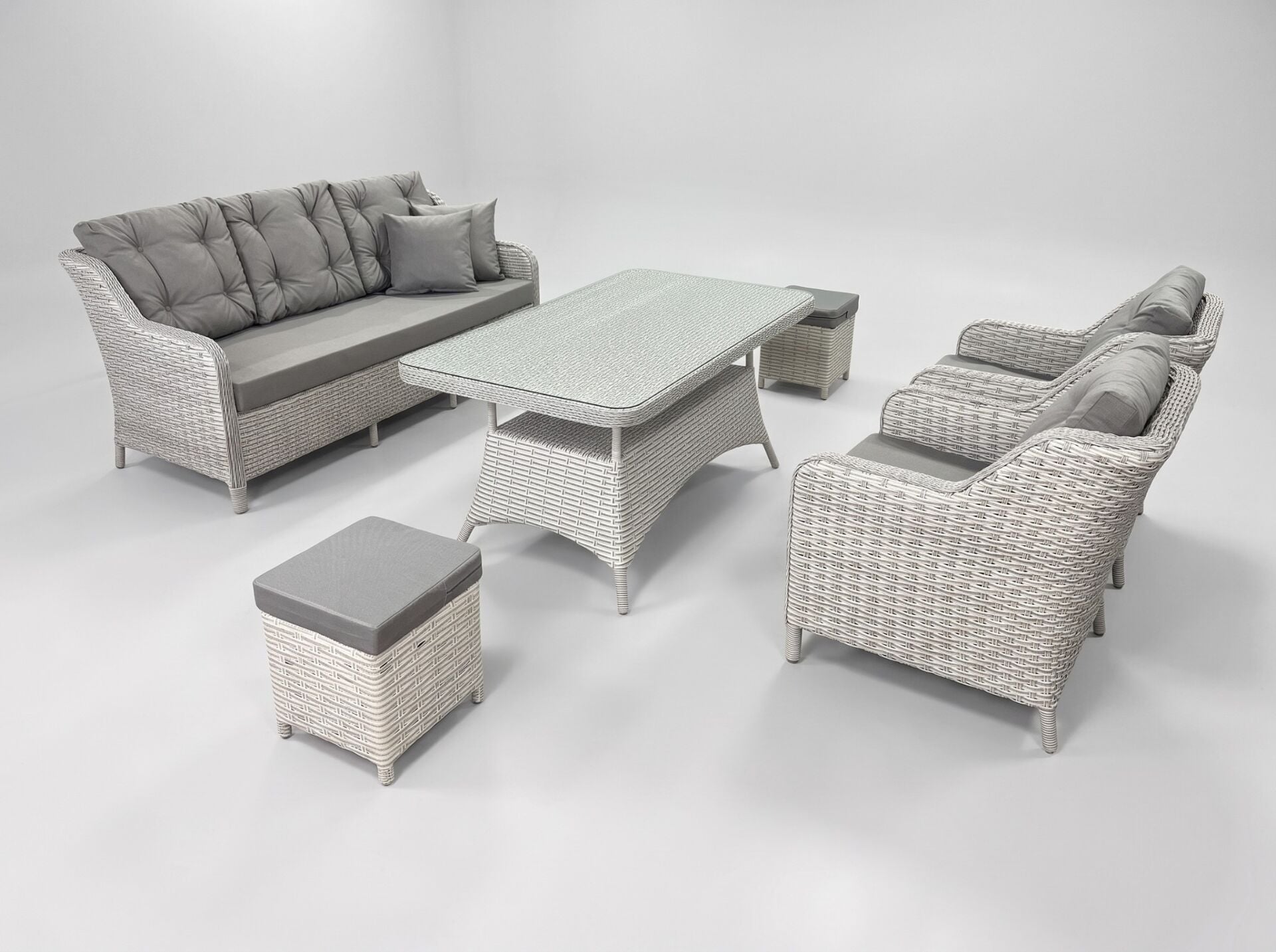 Rattan Masalı Bahçe Oturma Grubu Toscana Açık Gri