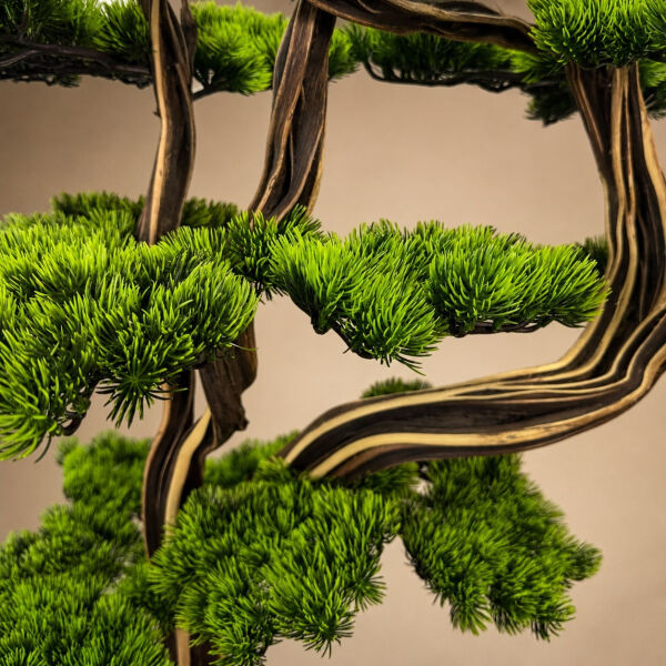 200 cm Doğal Gövdeli Yapay Bonsai Ağacı - Siyah Hasır Saksılı