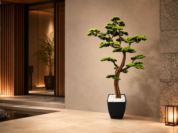 200 cm Doğal Gövdeli Yapay Bonsai Ağacı - Siyah Hasır Saksılı