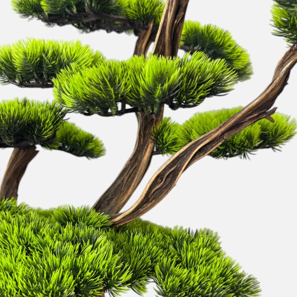 Doğal Gövdeli El Yapımı Bonsai Ağacı – El Boyaması Metal Saksılı (100 cm)