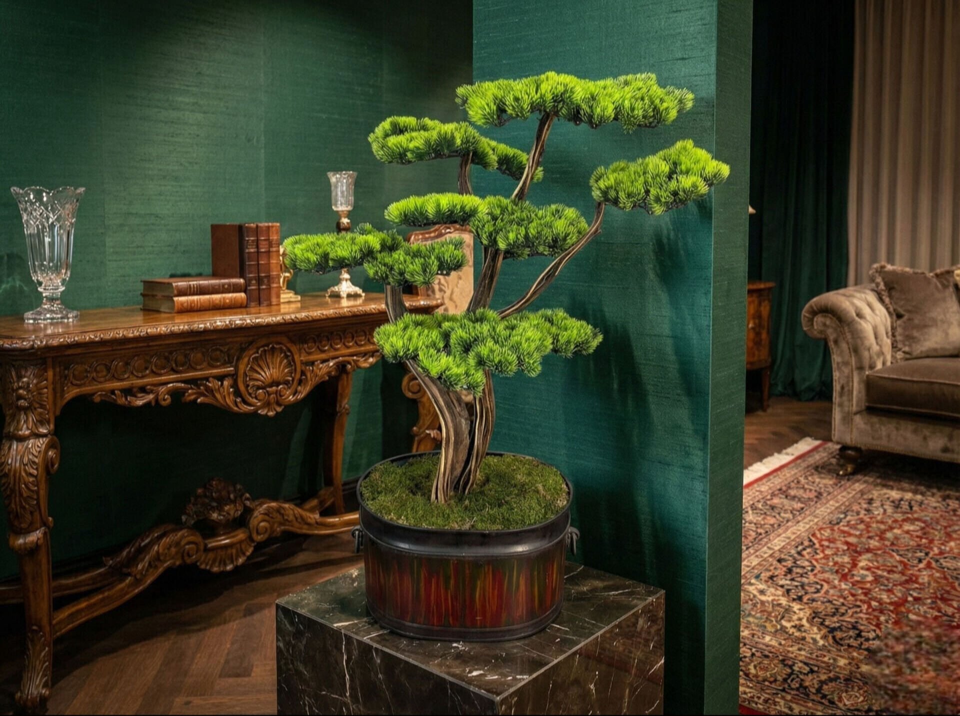 100 cm Yapay Çam Bonsai Ağacı - Kulplu Bakır Saksılı