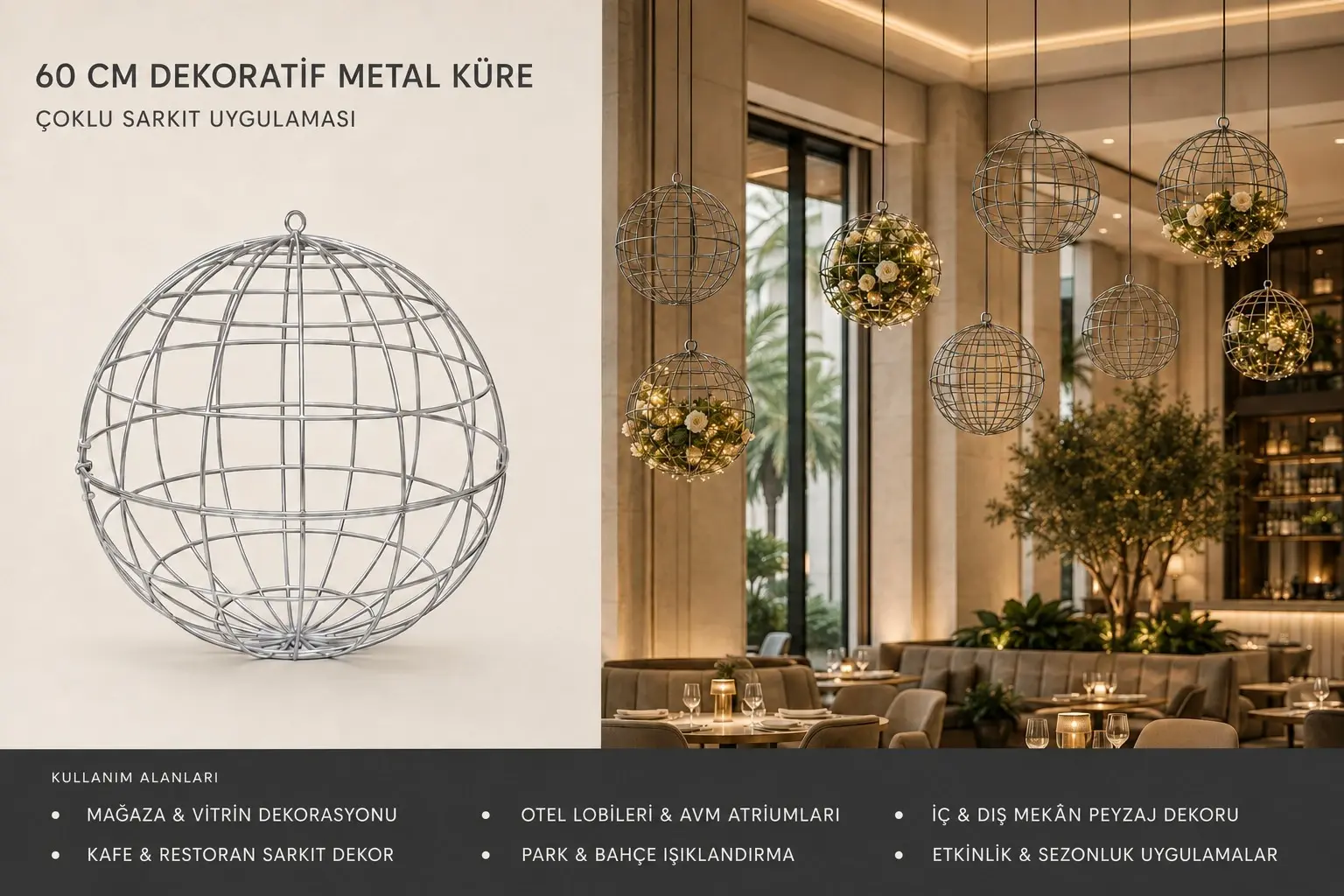 Dev Yılbaşı Topu 60 cm Metal Küre İskeleti