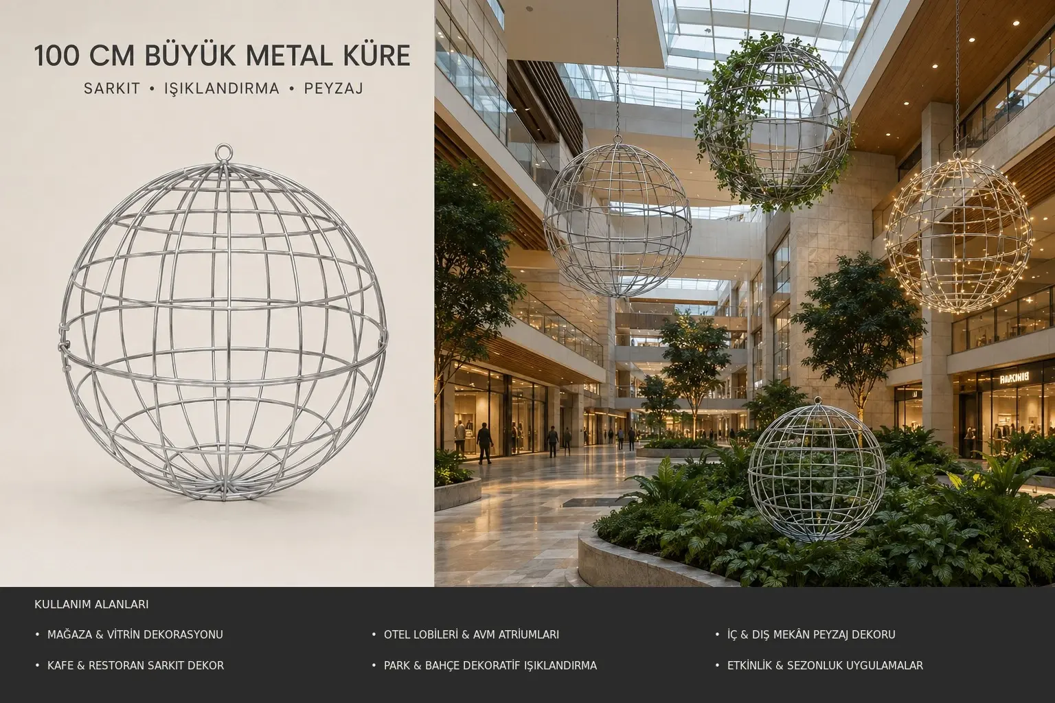 100 cm Büyük Dekoratif Metal Küre İskeleti | Proje Dekoru