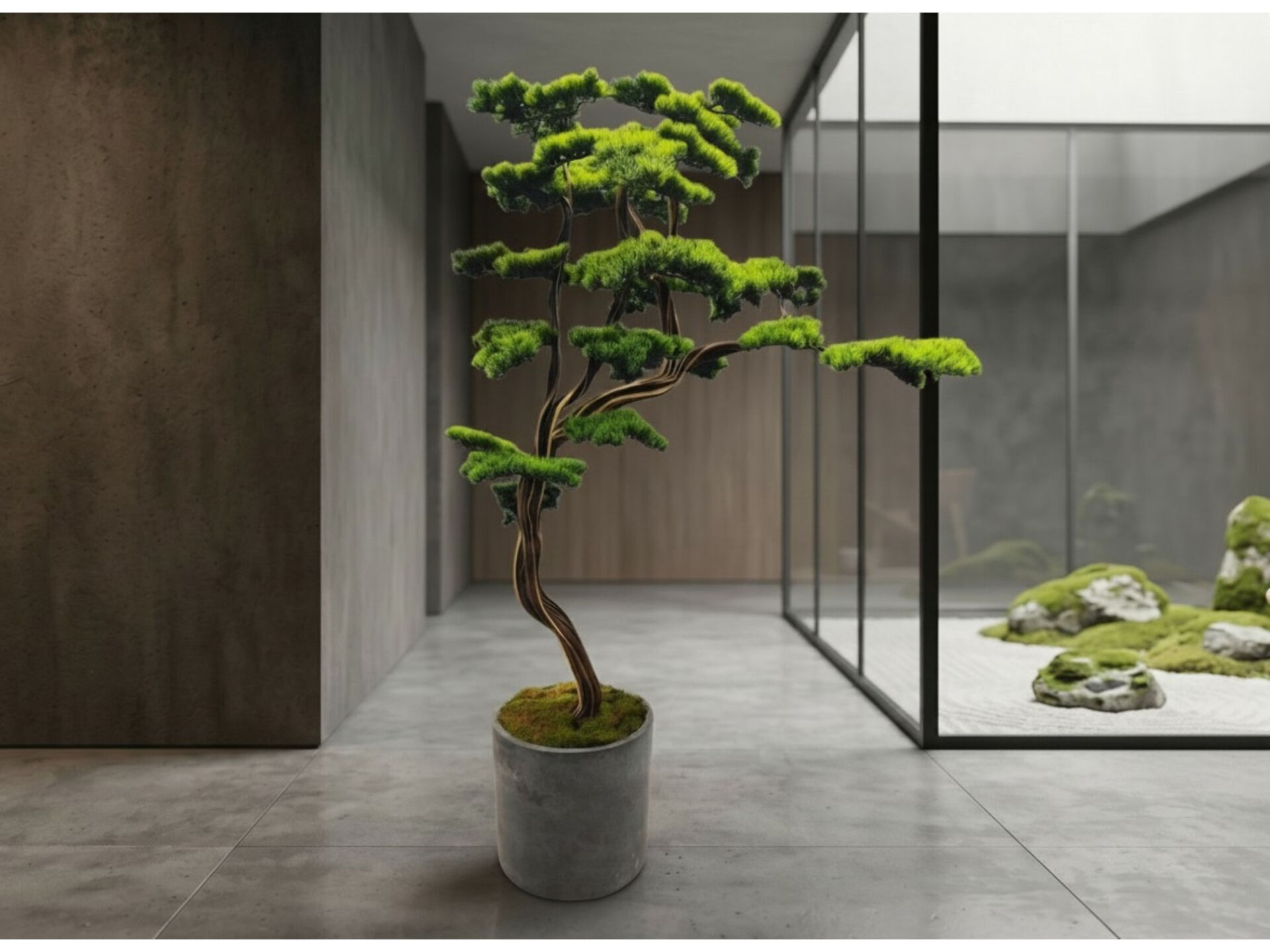 200 cm Doğal Gövdeli Yapay Bonsai Ağacı - Antrasit Saksılı