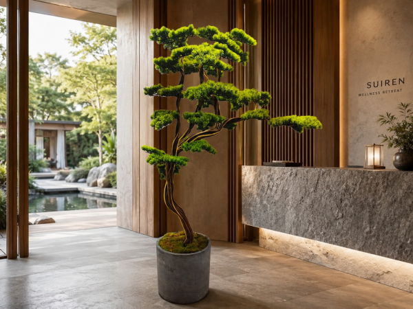 200 cm Doğal Gövdeli Yapay Bonsai Ağacı - Antrasit Saksılı