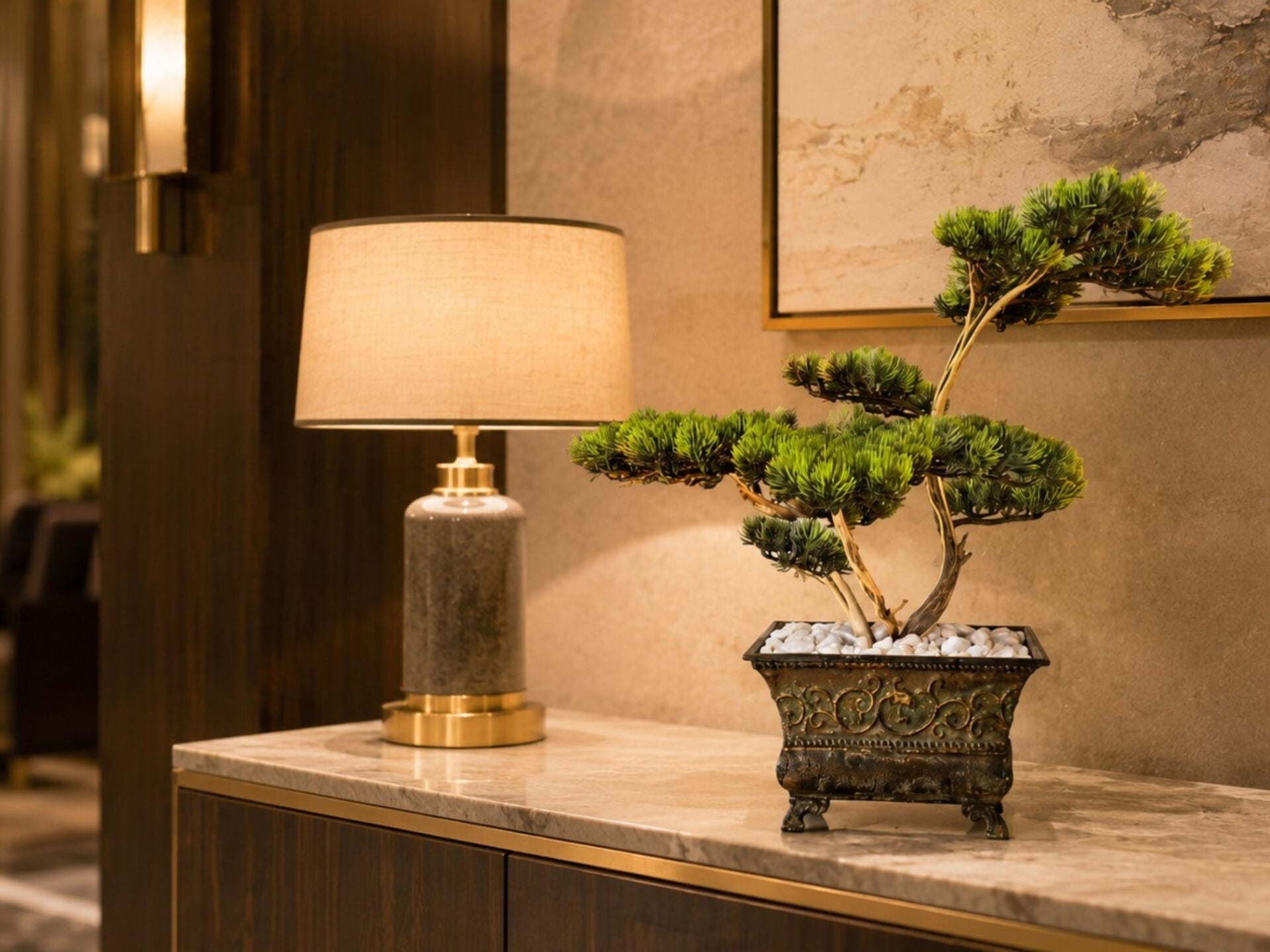 60 cm Yapay Bonsai Ağacı - Eskitme Bakır Saksılı