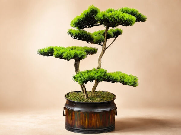 66 cm Yapay Bonsai Ağacı - Eskitme Bakır Saksılı