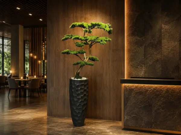 Yapay Bonsai Ağacı Doğal Gövde 220 cm Antrasit Fiber Saksılı