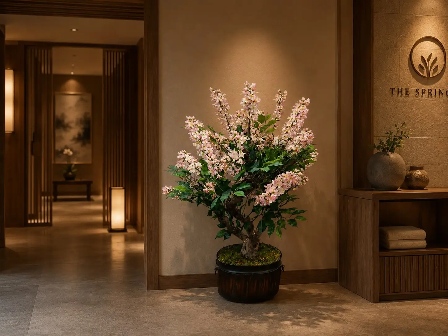 Çiçekli Yapay Bonsai Ağacı Pembe 120 cm