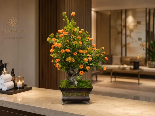 Çiçekli Yapay Bonsai Ağacı Turuncu 120 cm