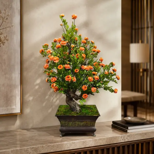 Çiçekli Yapay Bonsai Ağacı Turuncu 120 cm