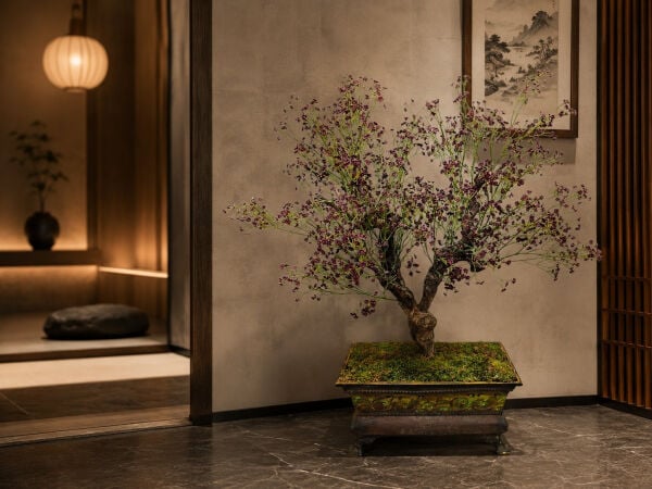 Çiçekli Yapay Bonsai Ağacı Bordo 100 cm