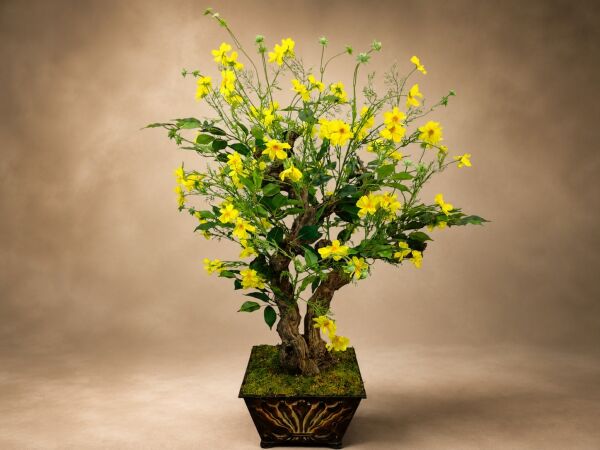 Çiçekli Yapay Bonsai Ağacı Sarı 120 cm