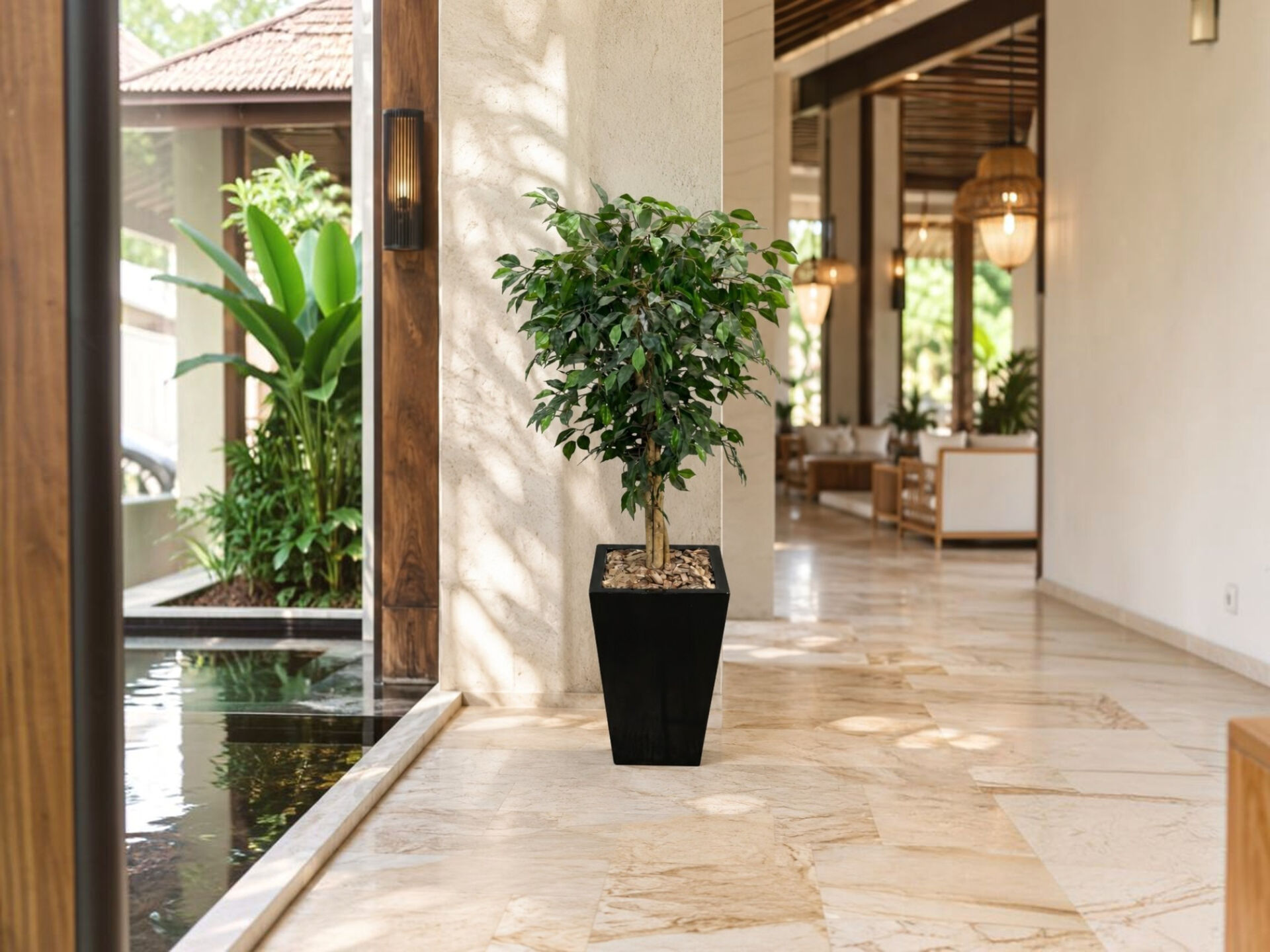 180 cm Yapay Ficus Ağacı - Siyah Fiber Saksılı