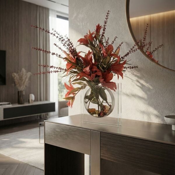 Metal Detaylı Cam Vazo 26x26cm