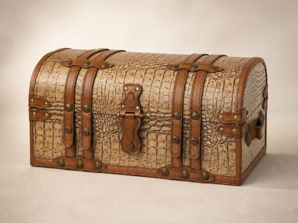 Ahşap Sandık – Timsah Desenli Deri Kaplama 44 cm