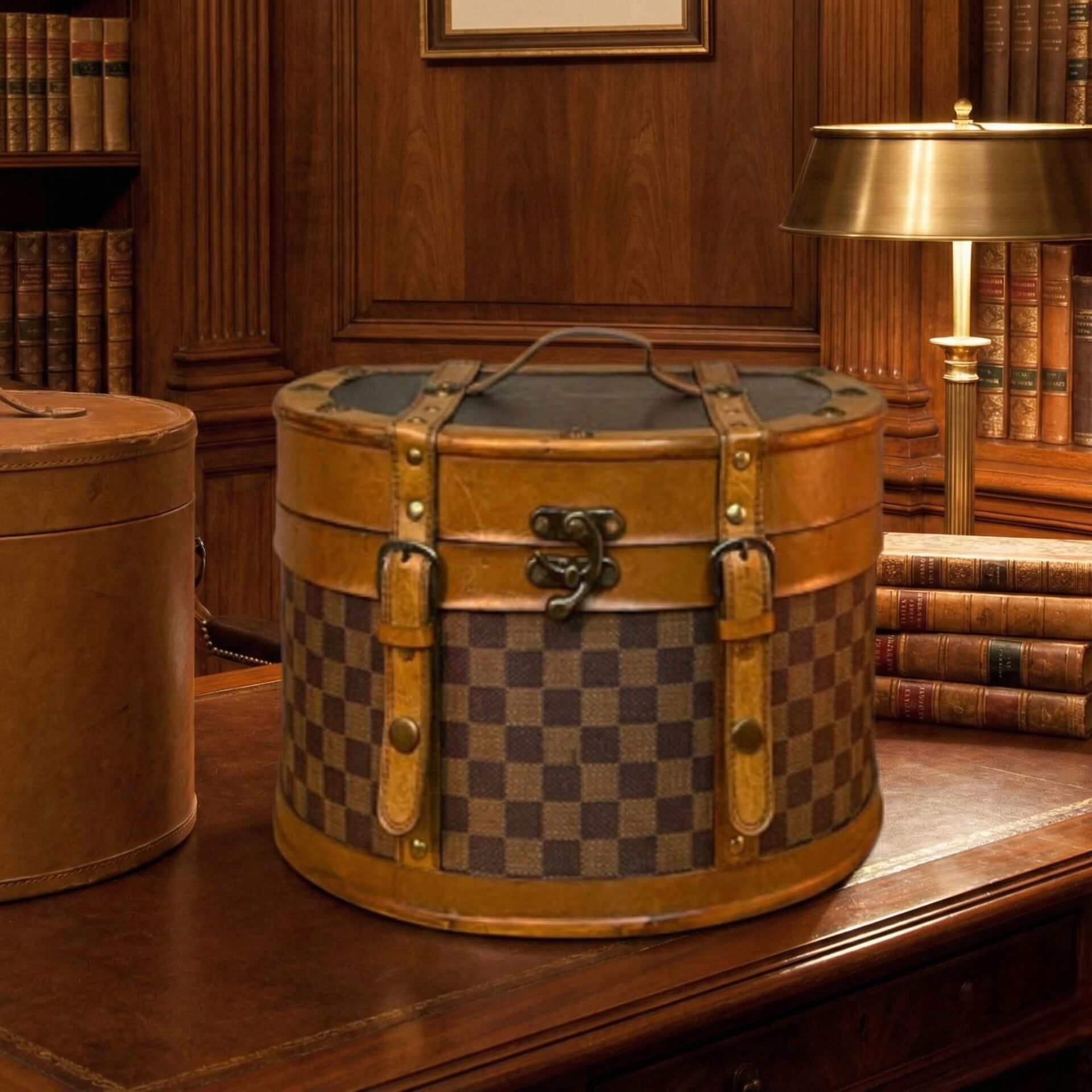 Vintage Görünümlü Deri Kaplama Ahşap Sandık (32cm)