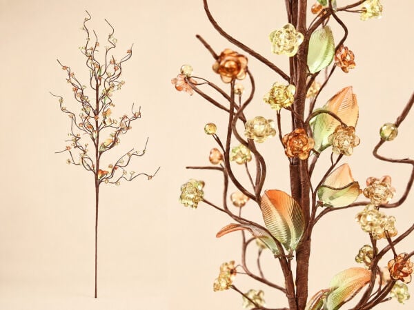 Kristal Yapraklı Dekoratif Yapay Çiçek Dalı 70 cm – Bal Köpüğü-Yeşil