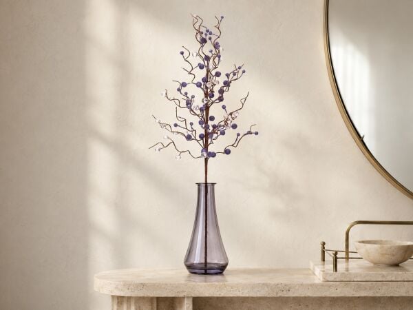 Kristal Detaylı Dekoratif Yapay Çiçek Dalı 70 cm – Mor
